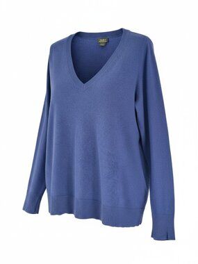 Vintage Eddie Bauer Cotton Cashmere V-Neck Pullover Sweater Blue Relaxed